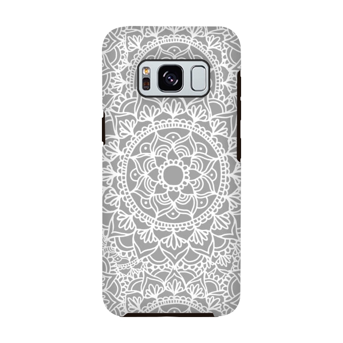 Galaxy S8 StrongFit White and Gray Mandala Pattern by Julie Erin Designs