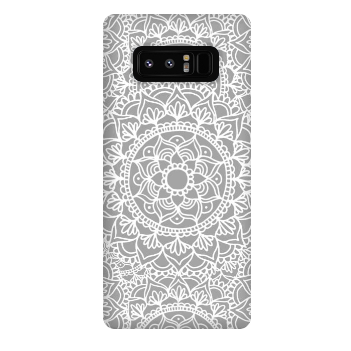 Galaxy Note 8 StrongFit White and Gray Mandala Pattern by Julie Erin Designs