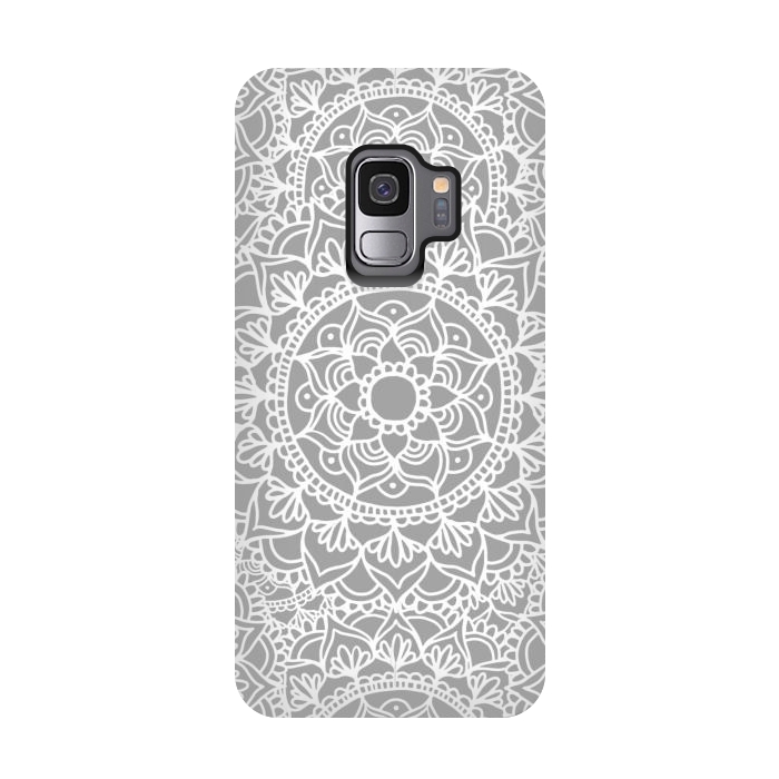 Galaxy S9 StrongFit White and Gray Mandala Pattern by Julie Erin Designs