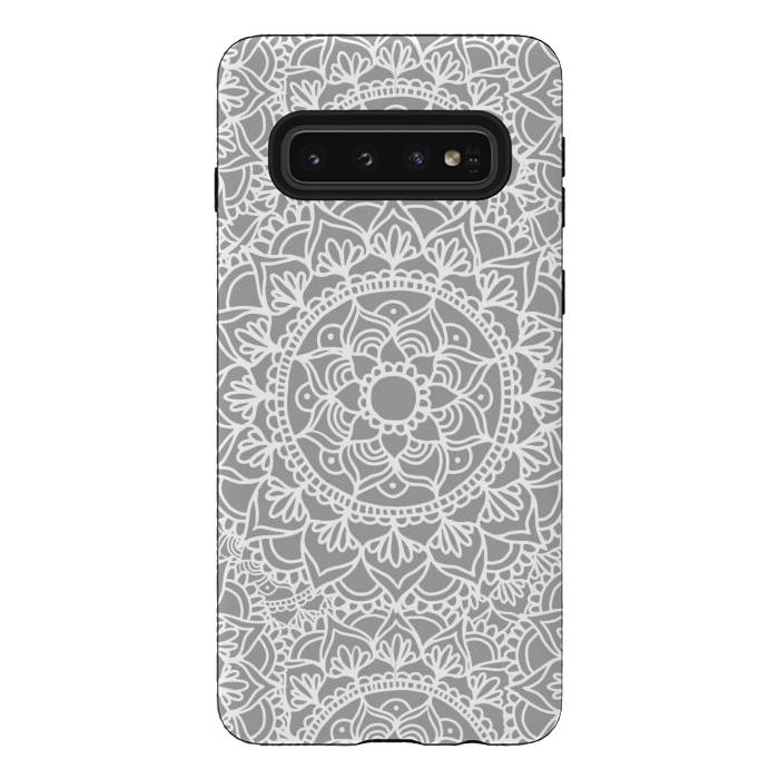 Galaxy S10 StrongFit White and Gray Mandala Pattern by Julie Erin Designs