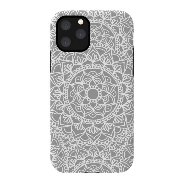 iPhone 11 Pro StrongFit White and Gray Mandala Pattern by Julie Erin Designs