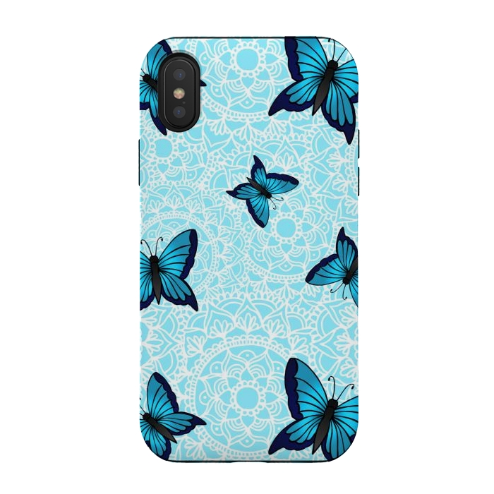 iPhone Xs / X StrongFit Blue Butterfly Mandala Pattern by Julie Erin Designs