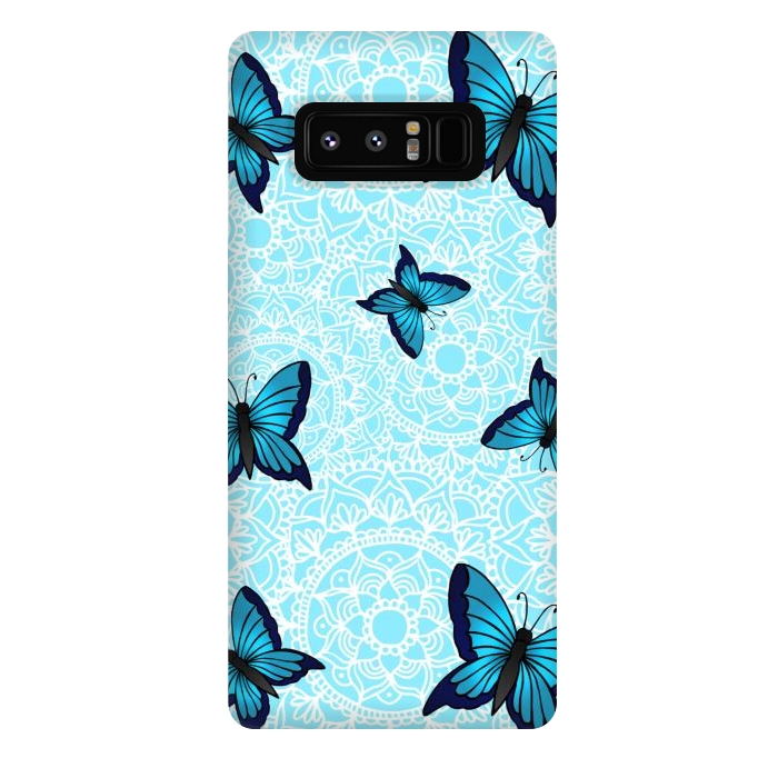 Galaxy Note 8 StrongFit Blue Butterfly Mandala Pattern by Julie Erin Designs