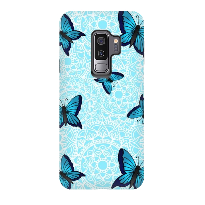 Galaxy S9 plus StrongFit Blue Butterfly Mandala Pattern by Julie Erin Designs