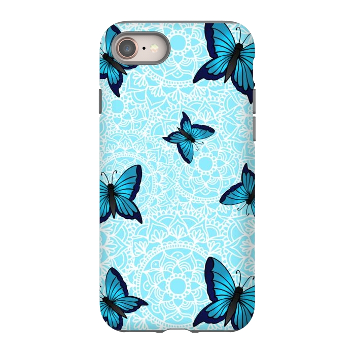 iPhone 8 StrongFit Blue Butterfly Mandala Pattern by Julie Erin Designs