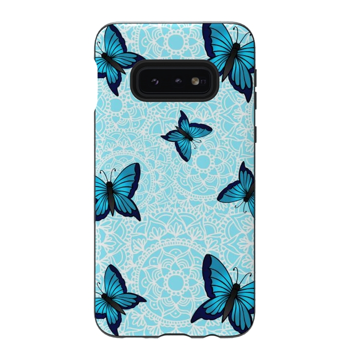 Galaxy S10e StrongFit Blue Butterfly Mandala Pattern by Julie Erin Designs