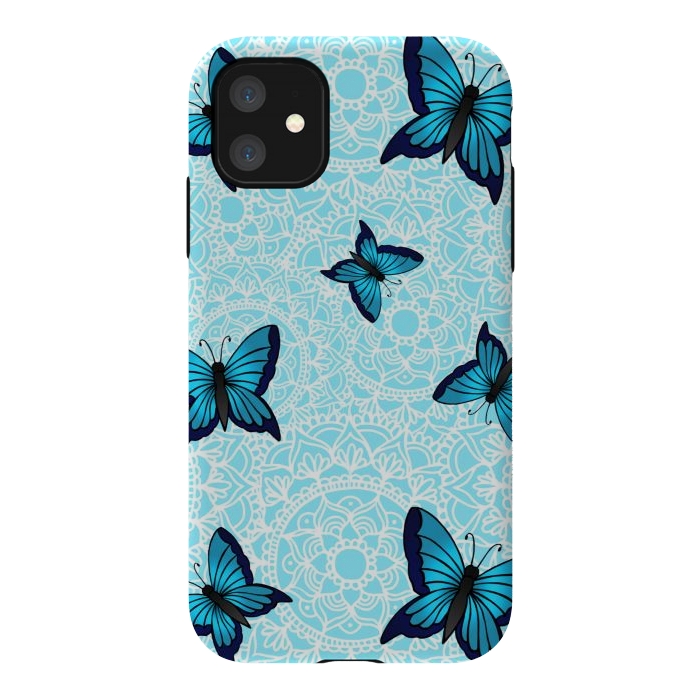 iPhone 11 StrongFit Blue Butterfly Mandala Pattern by Julie Erin Designs