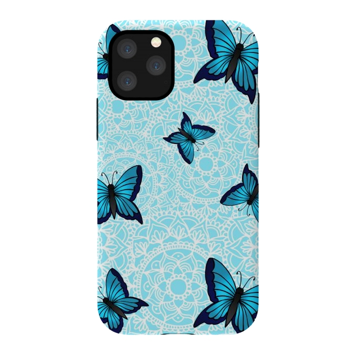 iPhone 11 Pro StrongFit Blue Butterfly Mandala Pattern by Julie Erin Designs