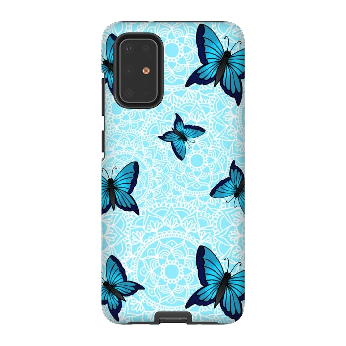 Galaxy S20 Plus StrongFit Blue Butterfly Mandala Pattern by Julie Erin Designs