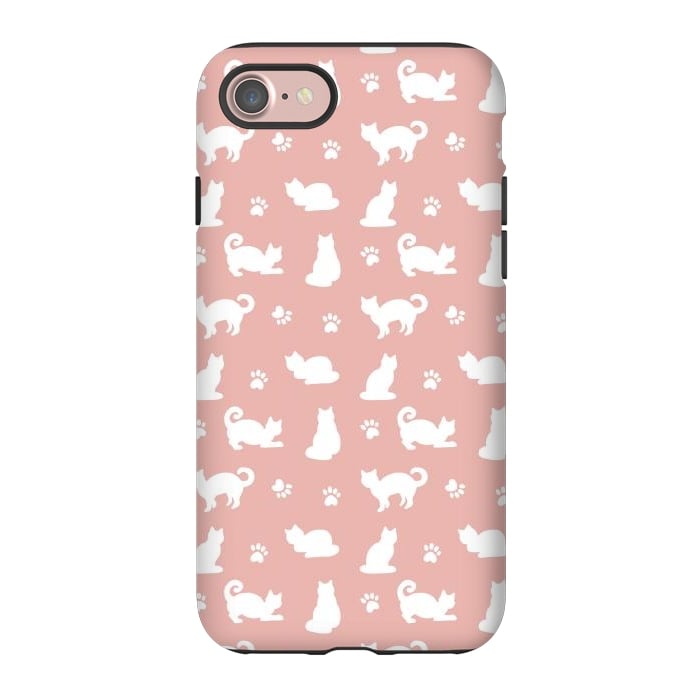 iPhone 7 StrongFit Pink and White Cat Pattern by Julie Erin Designs