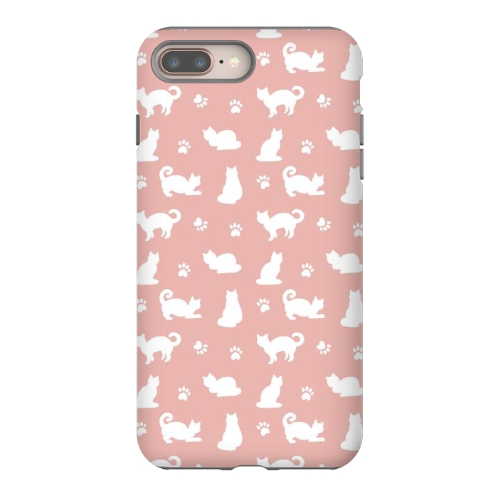 iPhone 7 plus StrongFit Pink and White Cat Pattern by Julie Erin Designs