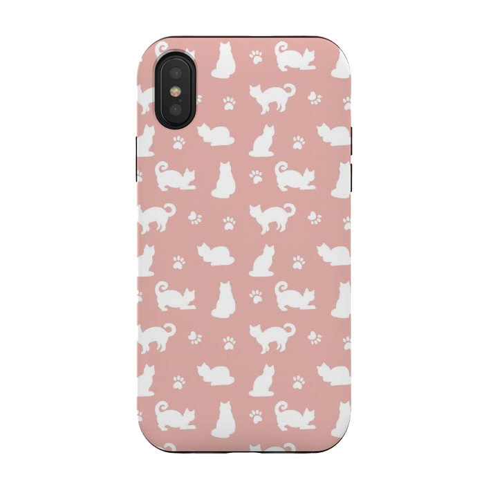 iPhone Xs / X StrongFit Pink and White Cat Pattern by Julie Erin Designs