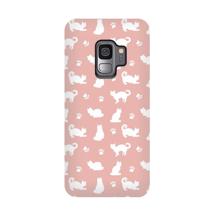Galaxy S9 StrongFit Pink and White Cat Pattern by Julie Erin Designs