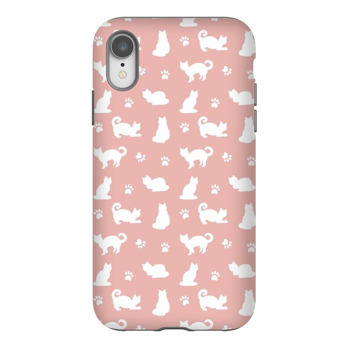 iPhone Xr StrongFit Pink and White Cat Pattern by Julie Erin Designs