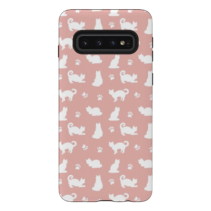 Galaxy S10 StrongFit Pink and White Cat Pattern by Julie Erin Designs