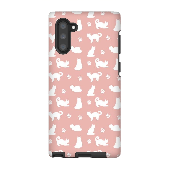 Galaxy Note 10 StrongFit Pink and White Cat Pattern by Julie Erin Designs