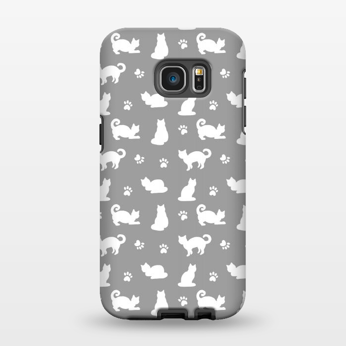 Galaxy S7 EDGE StrongFit White and Gray Cat Pattern by Julie Erin Designs