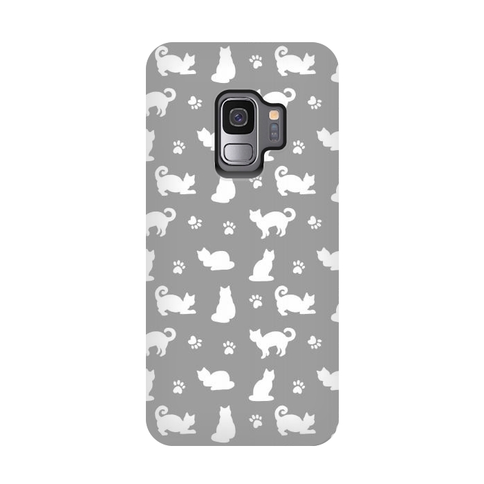 Galaxy S9 StrongFit White and Gray Cat Pattern by Julie Erin Designs