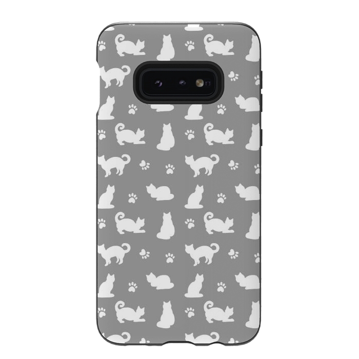 Galaxy S10e StrongFit White and Gray Cat Pattern by Julie Erin Designs