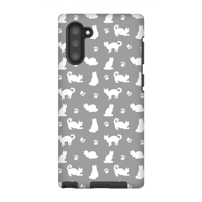 Galaxy Note 10 StrongFit White and Gray Cat Pattern by Julie Erin Designs