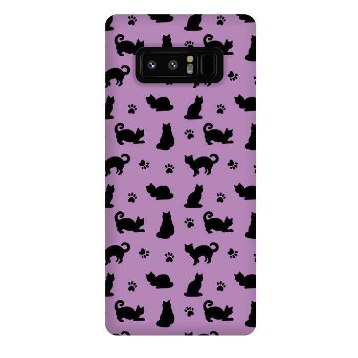 Galaxy Note 8 StrongFit Black and Purple Cats and Paw Prints Pattern by Julie Erin Designs
