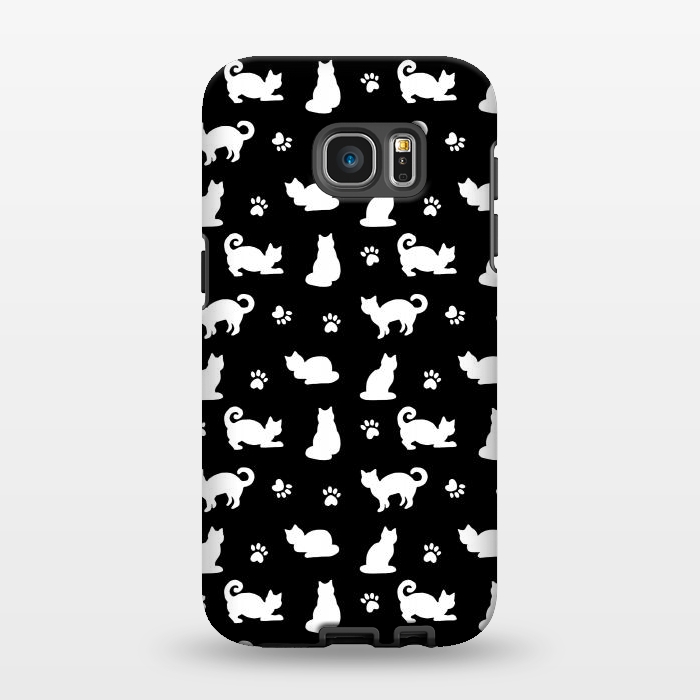 Galaxy S7 EDGE StrongFit Black and White Cats and Paw Prints Pattern by Julie Erin Designs