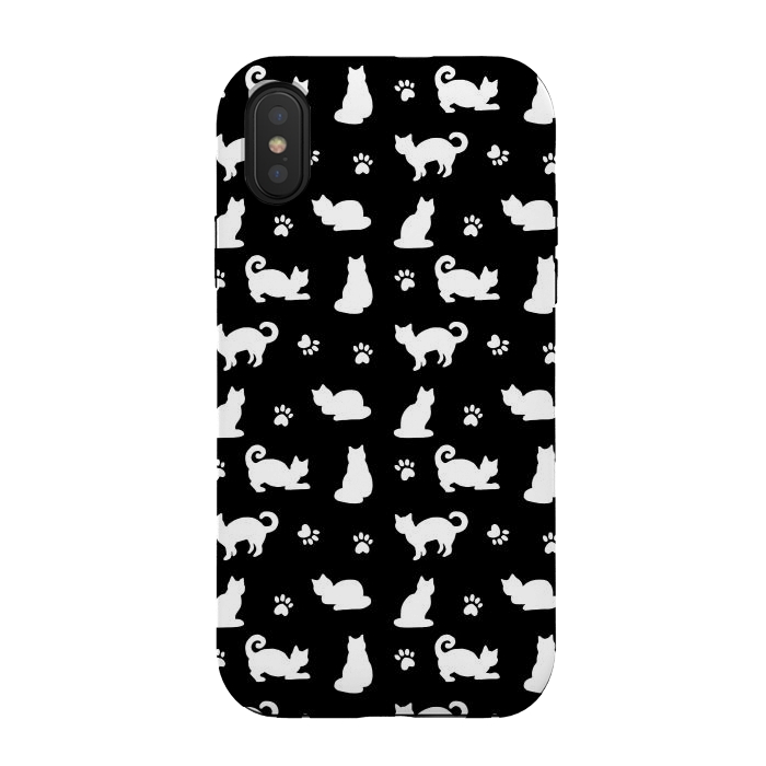 iPhone Xs / X StrongFit Black and White Cats and Paw Prints Pattern by Julie Erin Designs