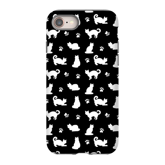 iPhone 8 StrongFit Black and White Cats and Paw Prints Pattern by Julie Erin Designs