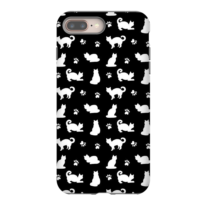 iPhone 8 plus StrongFit Black and White Cats and Paw Prints Pattern by Julie Erin Designs