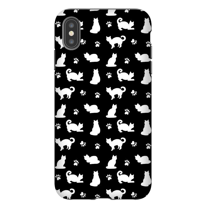 iPhone Xs Max StrongFit Black and White Cats and Paw Prints Pattern by Julie Erin Designs