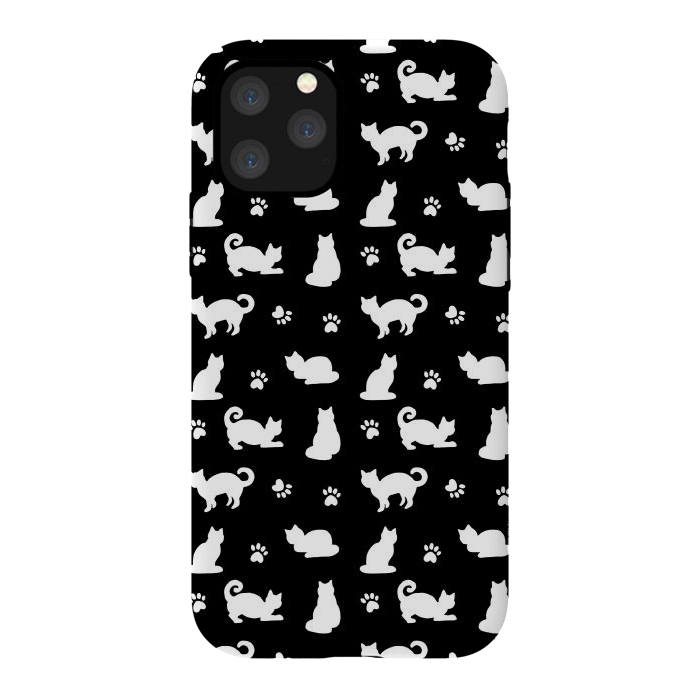 iPhone 11 Pro StrongFit Black and White Cats and Paw Prints Pattern by Julie Erin Designs