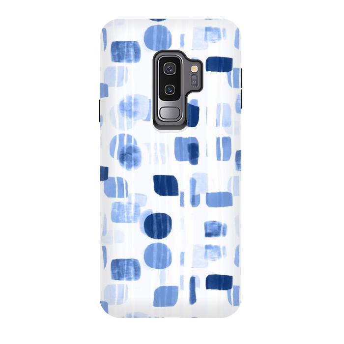 Galaxy S9 plus StrongFit Blue Abstract Gouache Shapes  by Tigatiga
