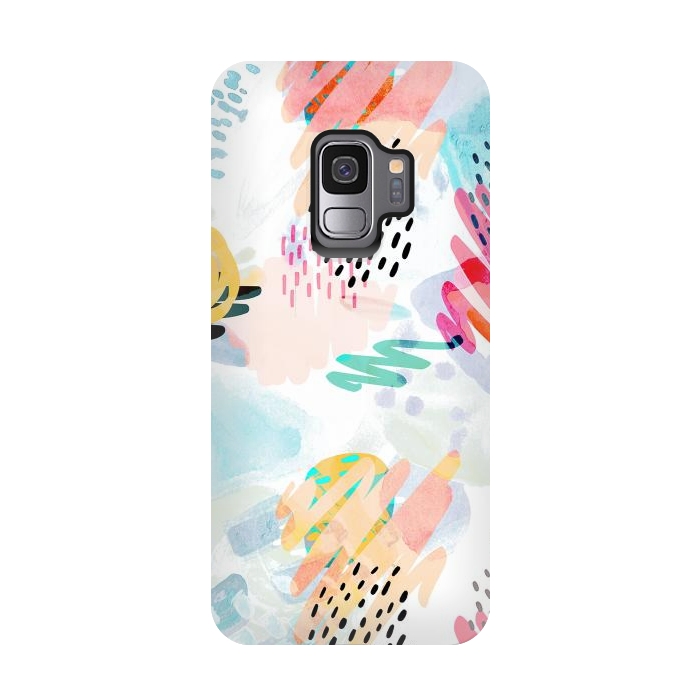 Galaxy S9 StrongFit Playful paint splats and brushed doodles by Oana 