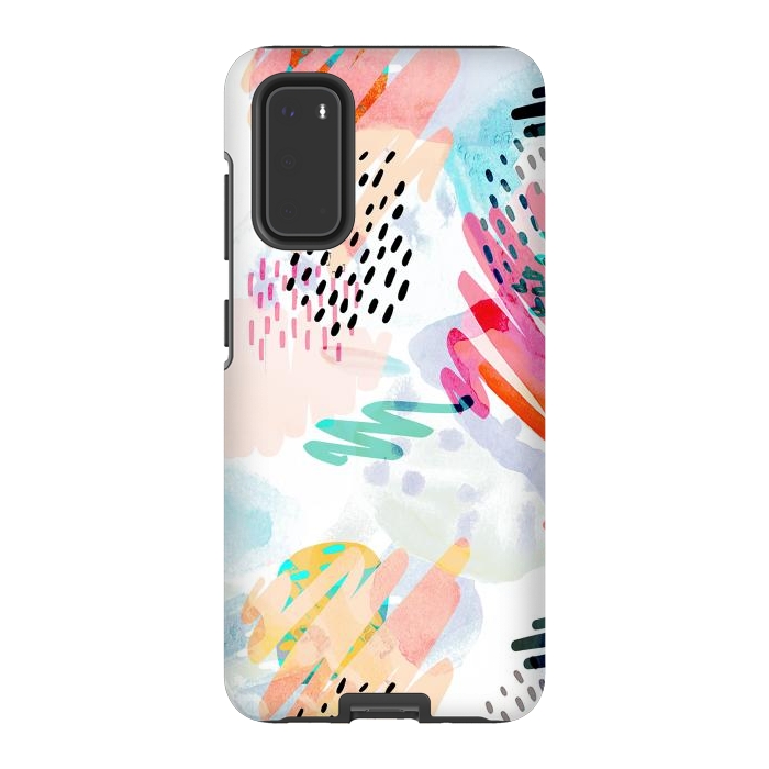 Galaxy S20 StrongFit Playful paint splats and brushed doodles by Oana 