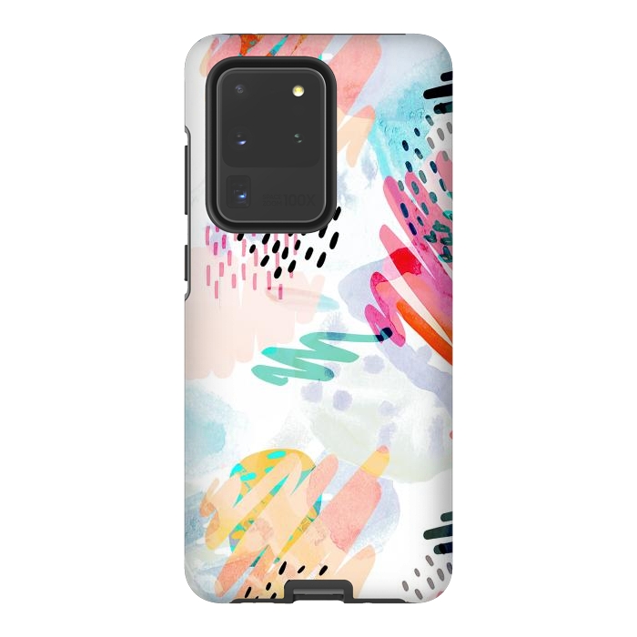 Galaxy S20 Ultra StrongFit Playful paint splats and brushed doodles by Oana 