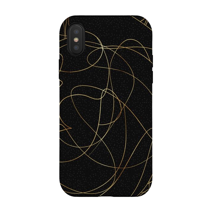 iPhone Xs / X StrongFit Modern Gold Line Art Gray Dots Abstract Design by InovArts