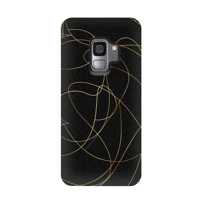 Galaxy S9 StrongFit Modern Gold Line Art Gray Dots Abstract Design by InovArts