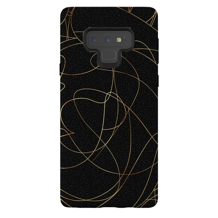 Galaxy Note 9 StrongFit Modern Gold Line Art Gray Dots Abstract Design by InovArts