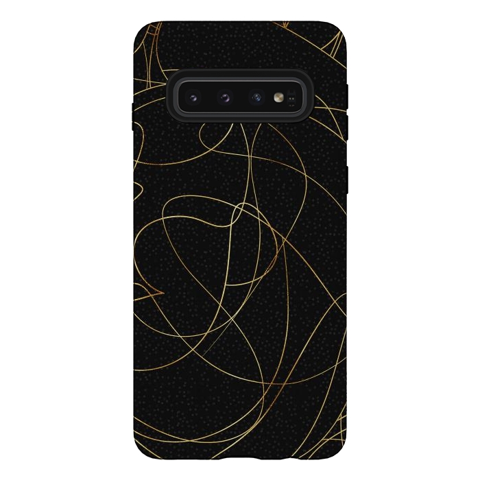 Galaxy S10 StrongFit Modern Gold Line Art Gray Dots Abstract Design by InovArts