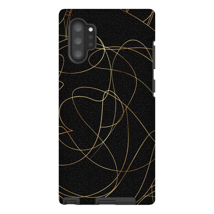 Galaxy Note 10 plus StrongFit Modern Gold Line Art Gray Dots Abstract Design by InovArts