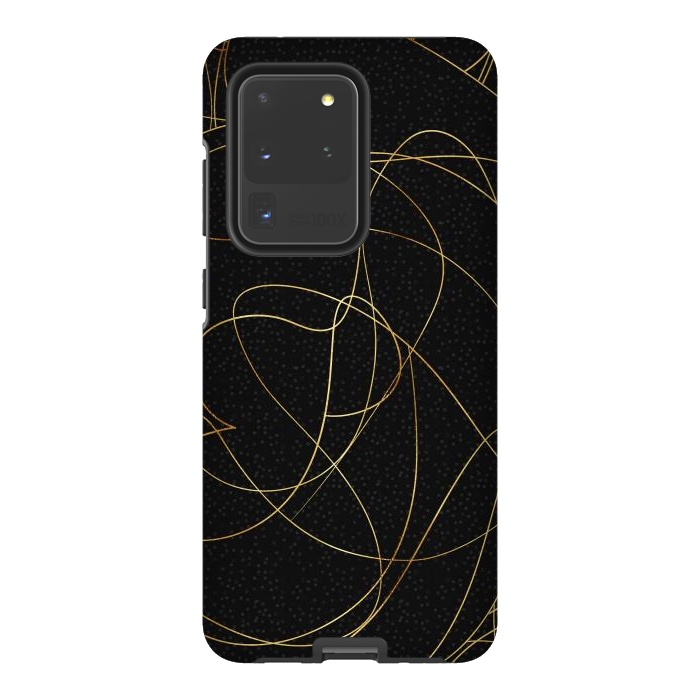 Galaxy S20 Ultra StrongFit Modern Gold Line Art Gray Dots Abstract Design by InovArts