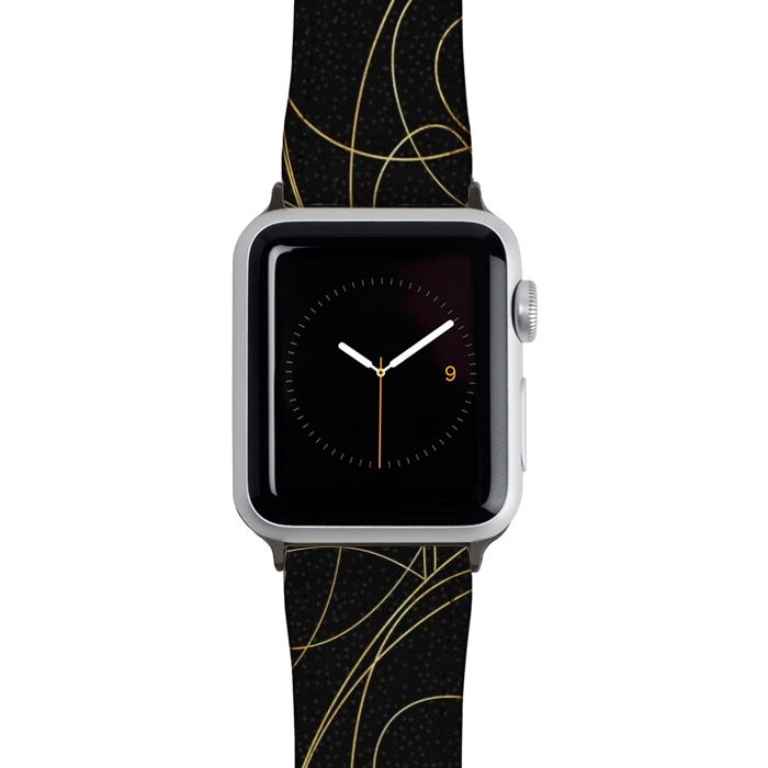 Watch 42mm / 44mm Strap PU leather Modern Gold Line Art Gray Dots Abstract Design by InovArts