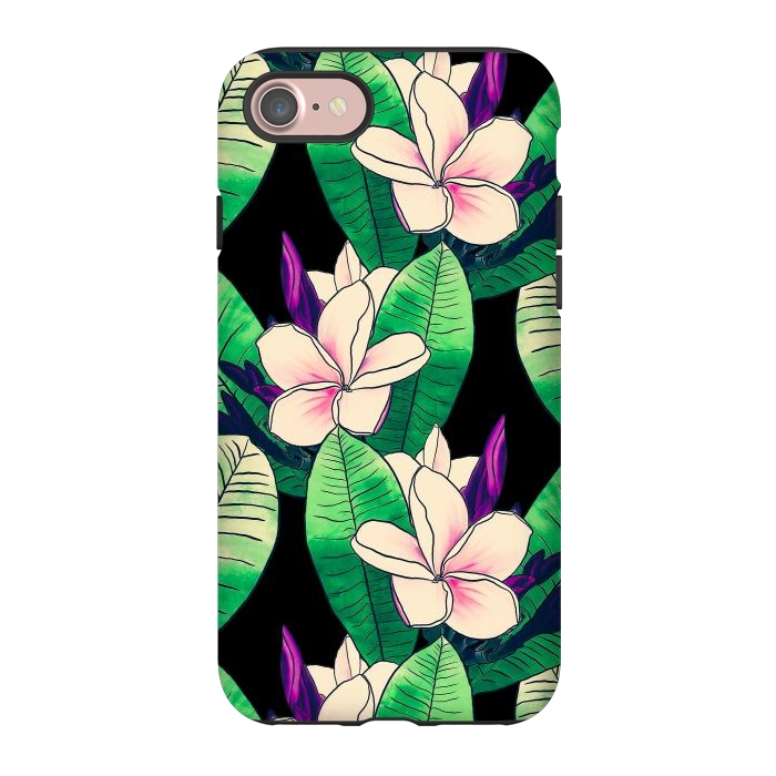 iPhone 7 StrongFit Stylish Plumeria Flower Tropical Green Foliage Design by InovArts