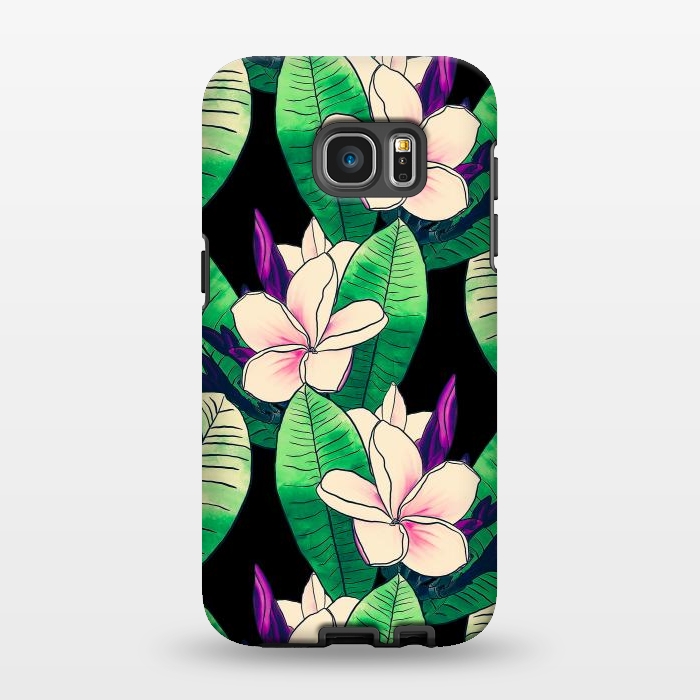 Galaxy S7 EDGE StrongFit Stylish Plumeria Flower Tropical Green Foliage Design by InovArts
