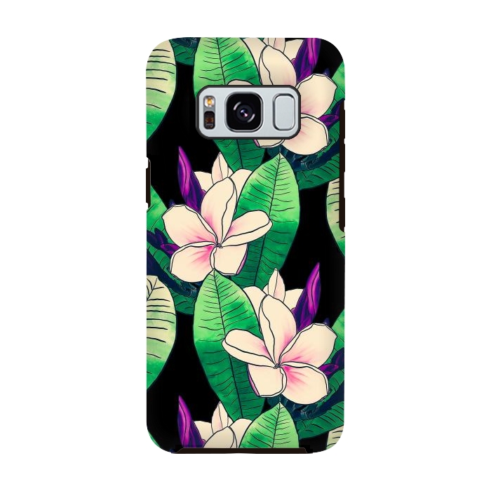 Galaxy S8 StrongFit Stylish Plumeria Flower Tropical Green Foliage Design by InovArts