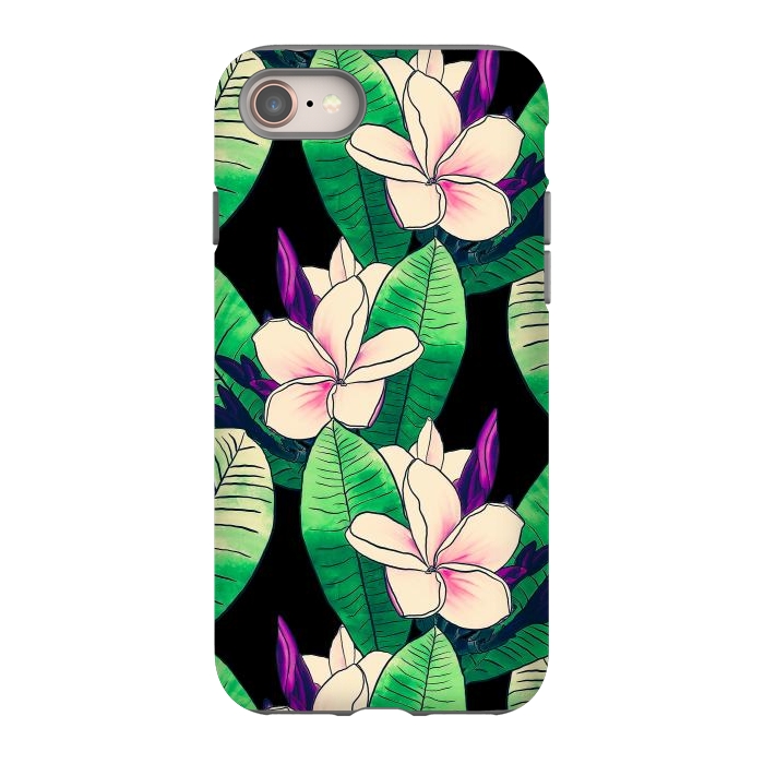iPhone 8 StrongFit Stylish Plumeria Flower Tropical Green Foliage Design by InovArts