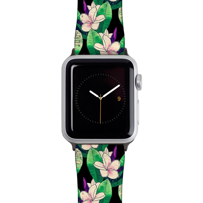 Watch 38mm / 40mm Strap PU leather Stylish Plumeria Flower Tropical Green Foliage Design by InovArts