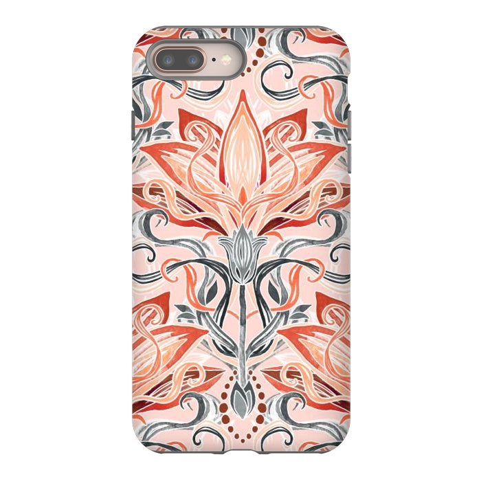 iPhone 7 plus StrongFit Coral and Grey Watercolor Art Nouveau Aloe by Micklyn Le Feuvre