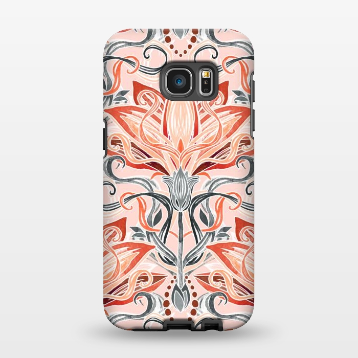 Galaxy S7 EDGE StrongFit Coral and Grey Watercolor Art Nouveau Aloe by Micklyn Le Feuvre