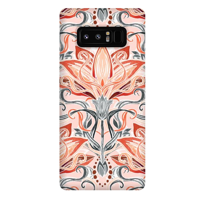 Galaxy Note 8 StrongFit Coral and Grey Watercolor Art Nouveau Aloe by Micklyn Le Feuvre